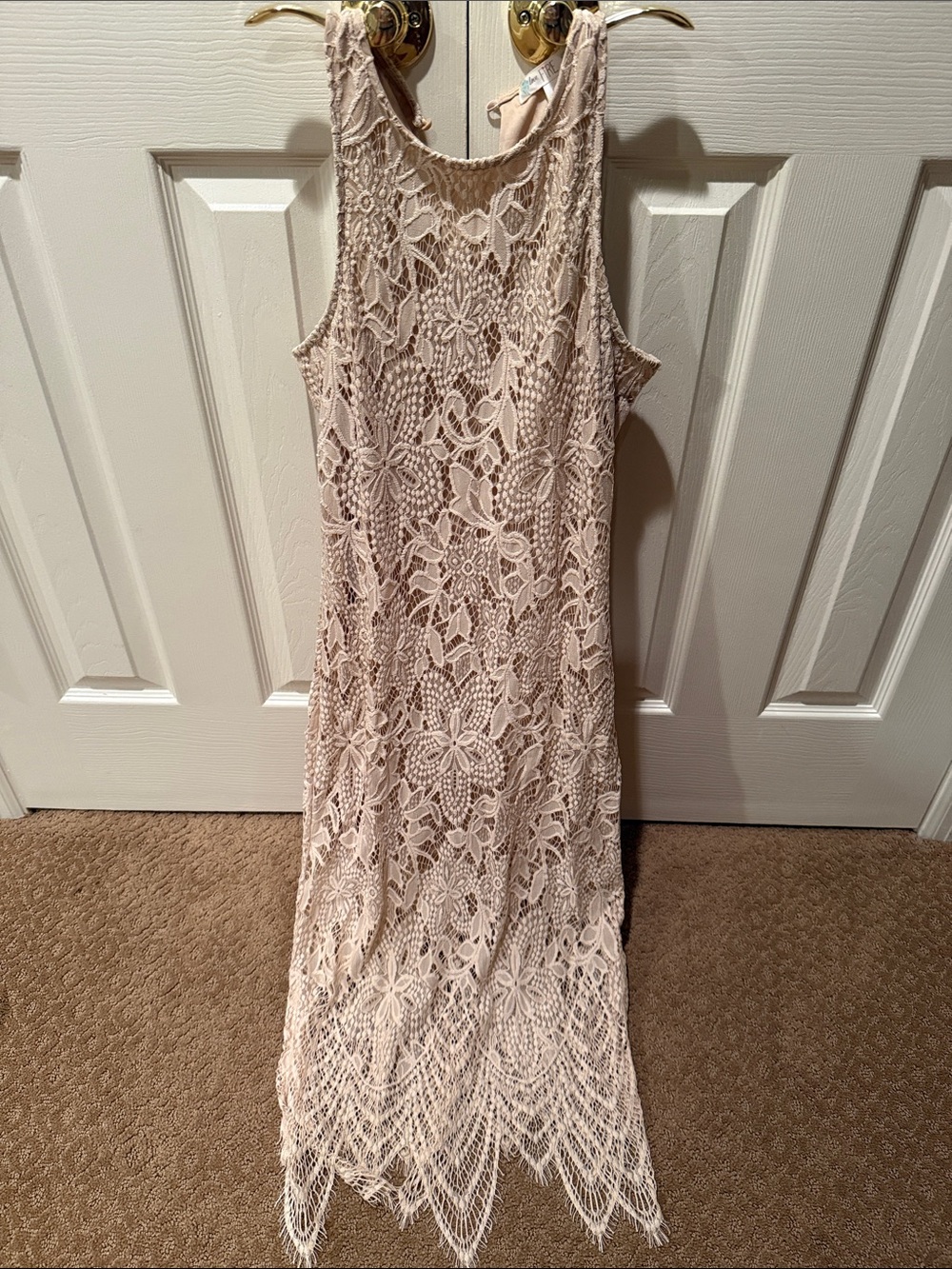 love, Fire Blush Lace Midi Dress